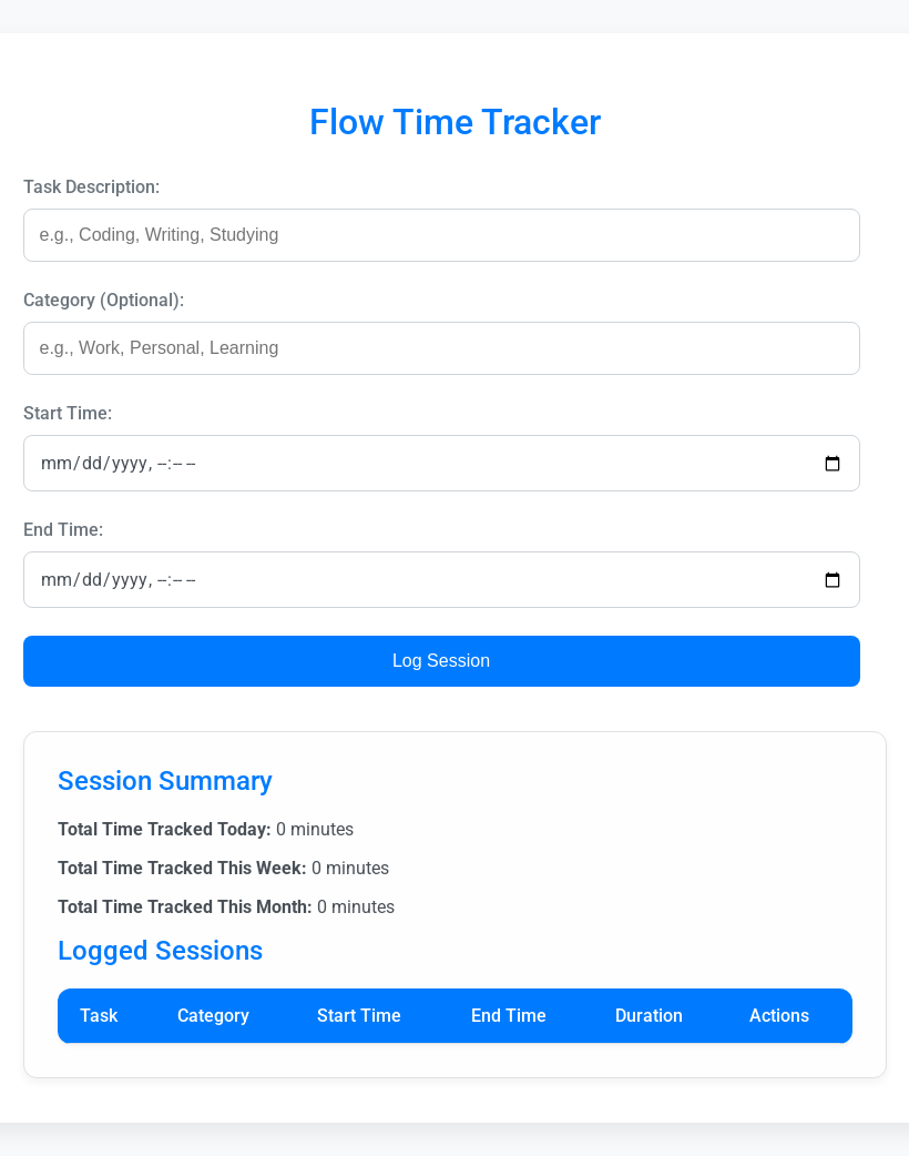 Flow Time Tracker App Interface